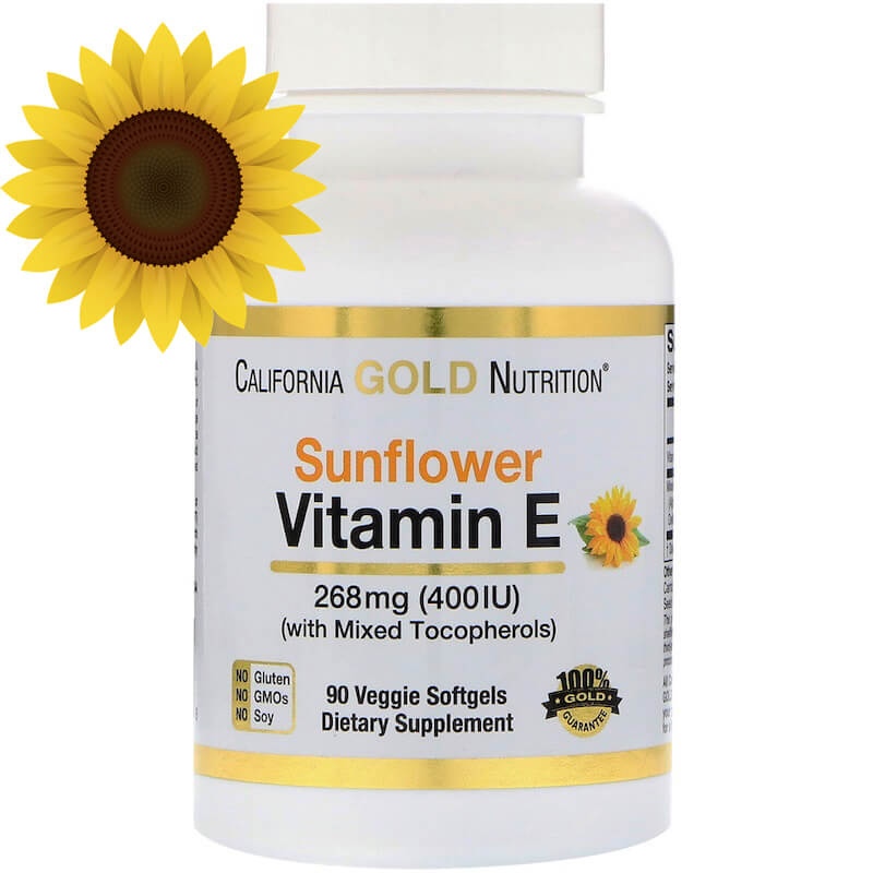 Витамин E из подсолнечника, Без ГМО, со смешанными токоферолами, 400 МЕ (268 мг), 90 капсул, California Gold Nutrition