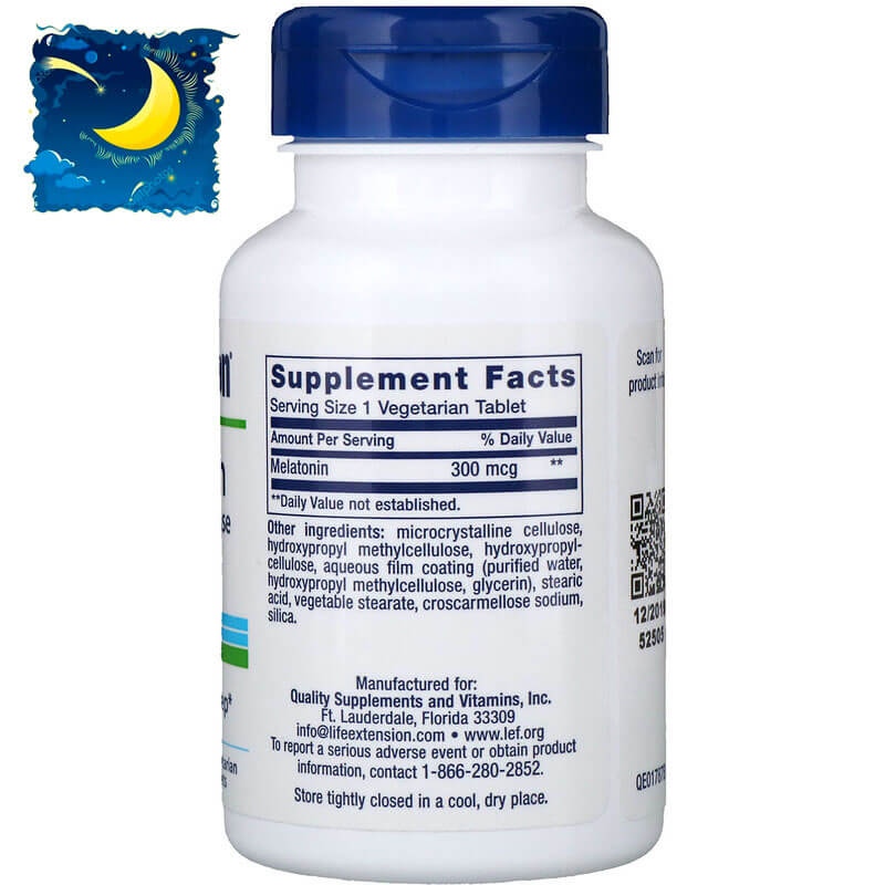 Life Extension, Мелатонин - гормон сна, 6-часовое высвобождение, 300 мкг, 100 таблеток